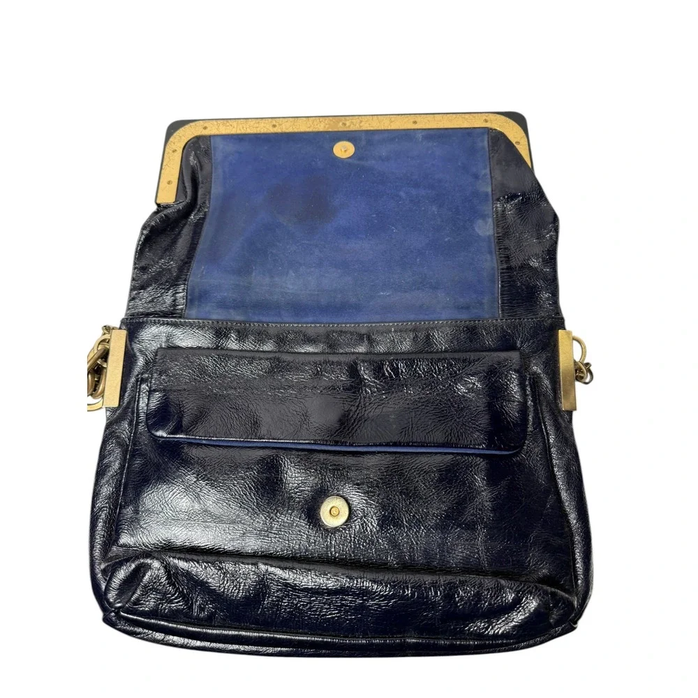 Lanvin Vintage Leather Satchel Bag Chain Detail‎ Navy Blue Medium